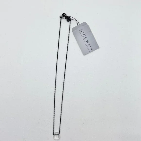 NWT - Nine West - Clear Glass Square Pendant 16” Black 925 Chain w/ Hook Closure - Picture 3 of 7